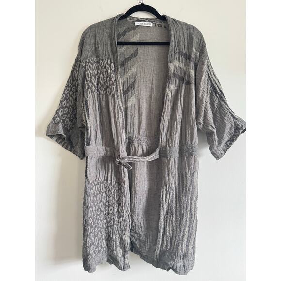 Rodebjer Gray Linen Blend Belted Kimono Jacket Cardigan Women’s Size M Lagenlook - Picture 1 of 6